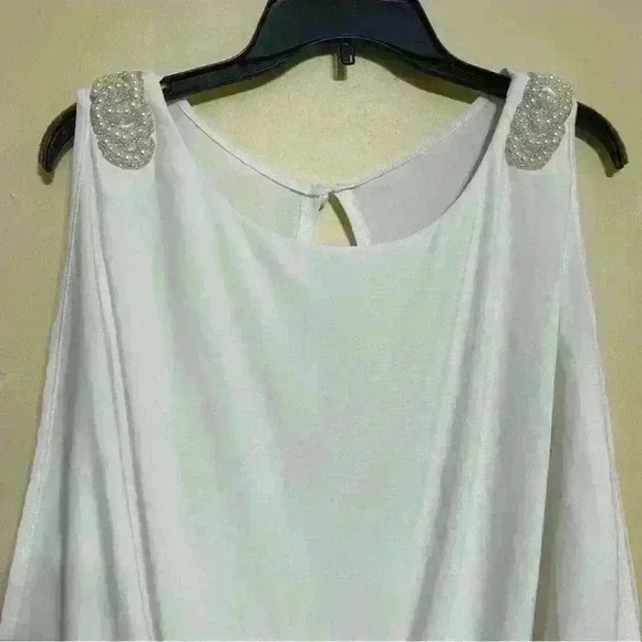 Scarlett Nite Ivory Sleeveless Layered Dress Flowy Top Fitted Lace Skirt Lined - Picture 2 of 11